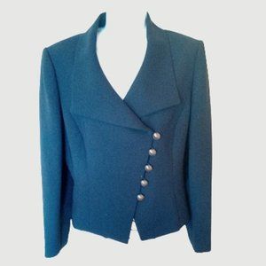TAHARI Black Asymmetrical Blazer w Brass Buttons  Size 12 Petite